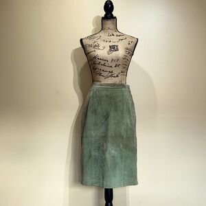 NOS Deadstock Vintage 80s Green Suede Leather Skirt